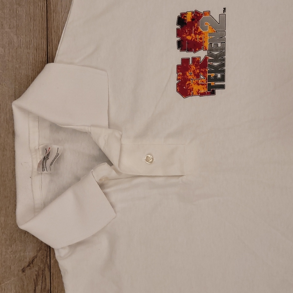 TEKKEN‎ 2 PS1 Video Game White Logo Sz XL Mens Polo Short Sleeve Shirt RARE 90s